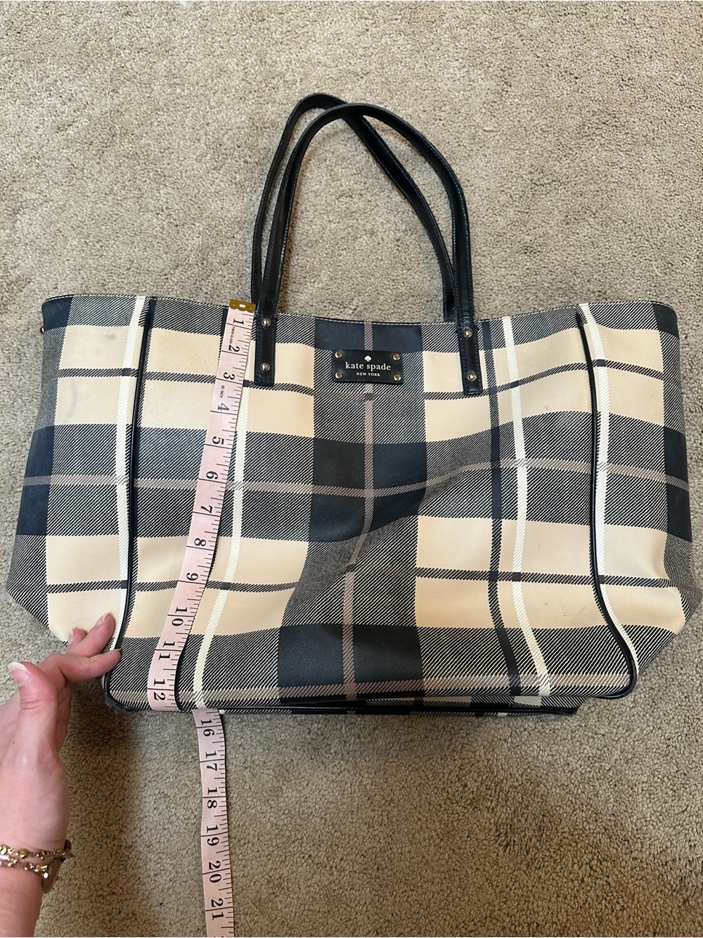 Kate Spade XL Plaid Allison Ave Sidney Tote Bag Purse Heritage Old Money Neutral - Picture 10 of 10
